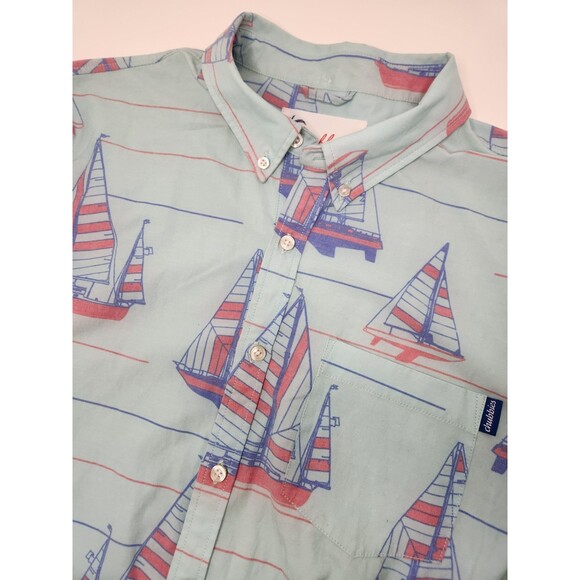 Chubbies Shirt Men's L Blue Sailboat Print Short Sleeve Button Down Stretch - Picture 1 of 6